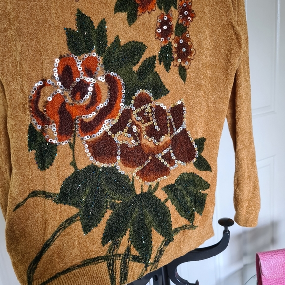 Vintage Style Stretchable S-M Yellow Brown Bodycon Maxi Floral Longsleeve Blouse - Picture 3 of 9